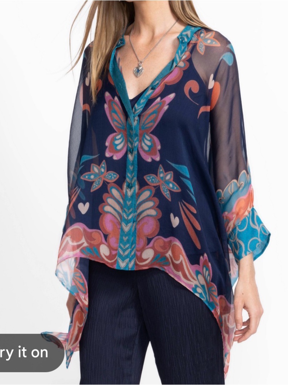Johnny Was Jade Katia Oversized Silk Blouse Women’s Size S/M